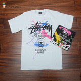 现货 Stussy World Tour Paint 泼墨 油画 世界巡游 短袖T恤 黑白