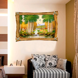 3D效果假窗户风景墙贴卧室客厅玄关沙发背景装饰品木框油画墙贴纸