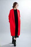 韩国原单高端女装15新款直筒西服领长款手缝双面羊绒大衣羊毛外套