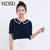 MIXXO韩版2016夏季休闲大方新款娃娃领学院风中袖衬衫MIBL62434R
