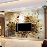 油画手绘抽象莲花荷叶墙纸电视背景墙中式壁纸壁布定制大型壁画