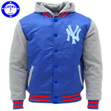 正品MLB纽约洋基NY Yankees蓝色男女春秋夹棉连帽棒球服夹克外套