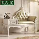 维美家 欧式全实木雕花贵妃电话椅子 法式真皮沙发椅 客厅休闲椅