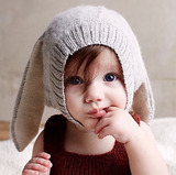 2015新款出口兔子耳朵宝宝帽男女婴儿童毛线针织造型帽萌萌的帽子