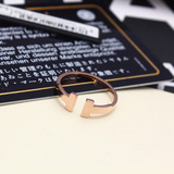 韩版时尚正品双T开口戒指环镀18K玫瑰金钛钢饰品彩金配饰不褪色
