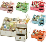 宜家化妆品桌面收纳盒大号韩国木质首饰盒现代简约杂物盒白色粉色