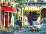 欧式复古手绘欧洲小镇街景油画壁纸咖啡厅奶茶店餐厅壁画墙纸