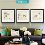 中式装饰画客厅卧室墙画现代有框办公室公司挂画齐白石工笔画三联