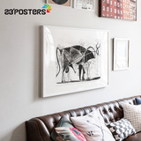 现代简约装饰画欧式客厅玄关书房毕加索黑白抽象挂画有框牛的变形
