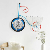 欧式时尚创意自行车铁艺挂钟 客厅墙面装饰品可收纳插花壁饰挂件