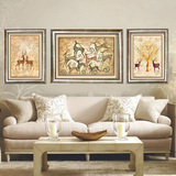 客厅装饰画欧式沙发背景墙画有框三联画美式抽象挂画壁画 招财鹿