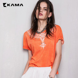 卡玛KAMA 夏季新款女装 镶钻百搭休闲圆领短袖T恤女 7215652