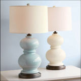 美式乡村葫芦陶瓷台灯创意北欧现代简约客厅卧室床头布艺调光台灯