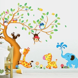 卡通动物森林墙贴纸儿童房幼儿园背景装饰大型五代可移除墙贴242