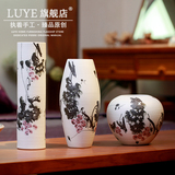 景德镇手绘陶瓷桌面花瓶摆件 家居饰品三件套干花客厅花瓶工艺品