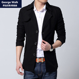 GeorgeWalk春装新款韩版风衣男修身型男士短款风衣纯棉英伦薄外套