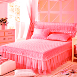 纯棉婚庆红色粉色蕾丝花边单品夹棉床裙加厚全棉床罩结婚床品床笠