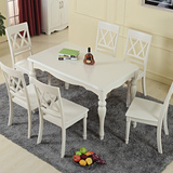 欧式田园实木韩式餐桌椅组合白色长方形橡木桌时尚简约家用饭桌子