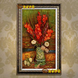 简欧式客餐厅别墅大厅玄关装饰画临摹梵高花卉有框手绘油画DLA551
