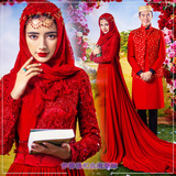 影楼主题服装情侣写真服饰2016新款红色穆斯林服饰伊斯兰回族婚纱