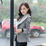 2015冬装新款韩版毛呢外套女短款 韩范西装领一粒扣短上衣潮