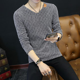 加绒长袖t恤男士韩版修身纯色大码打底衫青少年男装加厚体恤上衣