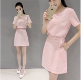 香港欧时力代购公司2016夏季新款女装中长款大码显瘦短袖连衣裙女