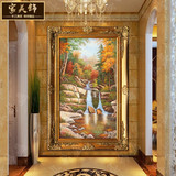 装饰画玄关现代山水风景聚宝盆油画竖版简约欧式立体客厅走廊挂画