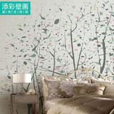 现代树枝树叶细碎图案 大型无缝整幅壁画 卧室床头背景墙壁纸墙布
