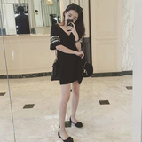 韩国东大门代购2016夏季新款女装宽松性感小黑裙黑色直筒连衣裙