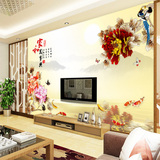 电视墙壁纸 3d立体中式壁画沙发背景墙布 影视墙纸牡丹家和万事兴