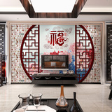 大型定制墙纸壁画现代中式客厅电视沙发砖纹福字背景无缝墙布壁纸