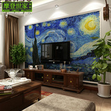 T大型壁画定制 梵高星空 欧式油画墙纸 3D沙发电视背景墙  壁纸