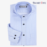 SmartFive 秋装中国风条纹纯棉中年男式商务衬衣中华立领长袖衬衫