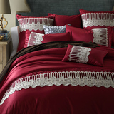 欧式轻奢婚庆四件套大红色结婚床上用品床单被套件简约新婚庆床品