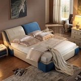 时尚实木床简约现代1.8米双人床榻榻米真皮床小户型婚床特价包邮
