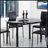 简约现代伸缩钢化玻璃折叠黑白卡其色大理石圆桌不锈钢餐桌椅组合