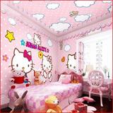新款粉红色kitty猫女孩壁纸儿童房卧室卡通主题个性大型壁画无缝