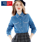 BRIOSO2016新款秋装加绒牛仔衬衫女长袖上衣百搭修身衬衣新品外套