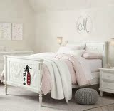 鑫墅美式乡村法式卧室雕花单人床 白色简约儿童床1.2米实木床特价
