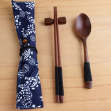 创意家居原木日式和风布袋绑线木筷子 便携旅游环保套装成人木勺