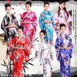 女式日本和服 日式正装女士和服 民族表演服 舞台服 孔雀 粉红