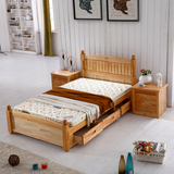 豪斯 06原木色实木床 儿童床 单人双人中式床 可选带抽屉不带抽屉