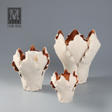 米兰映象 现代中式田园树叶包裹陶制烛台古典创意陶瓷蜡烛杯礼品