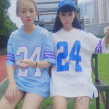 韩国ulzzang夏季原宿BF风宽松中长款印花短袖t恤男女棒球服潮学生