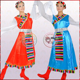 仿锻藏族舞蹈服装演出服装成人女装连衣裙水袖云南少数民族服装