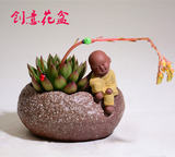 创意茶宠紫砂佛爷小和尚简约可爱禅意摆件多肉陶瓷花盆包邮