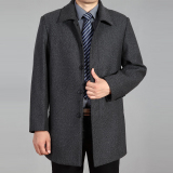 中长款男装加厚羊毛呢子大衣2015年中老年男士冬季羊毛商务外套男