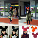 范冰冰米奇大耳朵帽子米老鼠帽可爱韩国秋冬季羊毛呢礼帽女兔耳朵