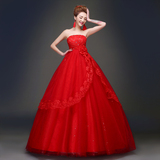 婚纱礼服新款2016新娘抹胸显瘦红色孕妇韩版高腰绑带婚纱